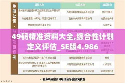 49码精准资料大全,综合性计划定义评估_SE版4.986