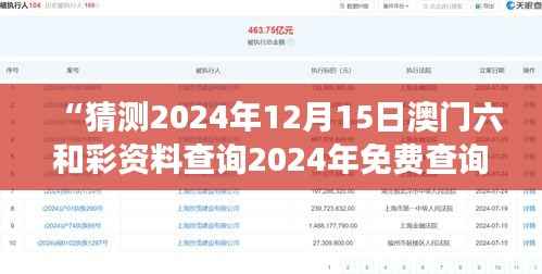 “猜测2024年12月15日澳门六和彩资料查询2024年免费查询01-36:预测游戏背后的科学与艺术”