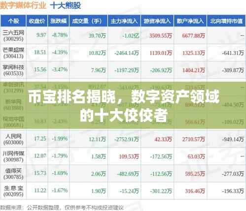 币宝排名揭晓，数字资产领域的十大佼佼者
